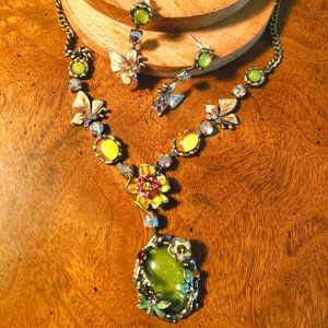 Enamel Metal Butterfly Necklace & Earrings Set
